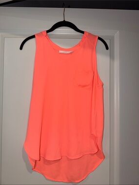Lush Neon Coral Sleeveless Pocket Tank